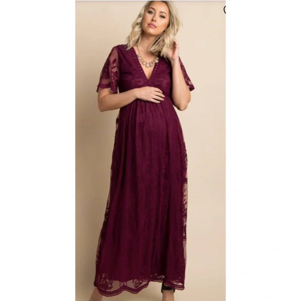 New*PinkBlush Burgundy‎ Lace Mesh Overlay Mater…